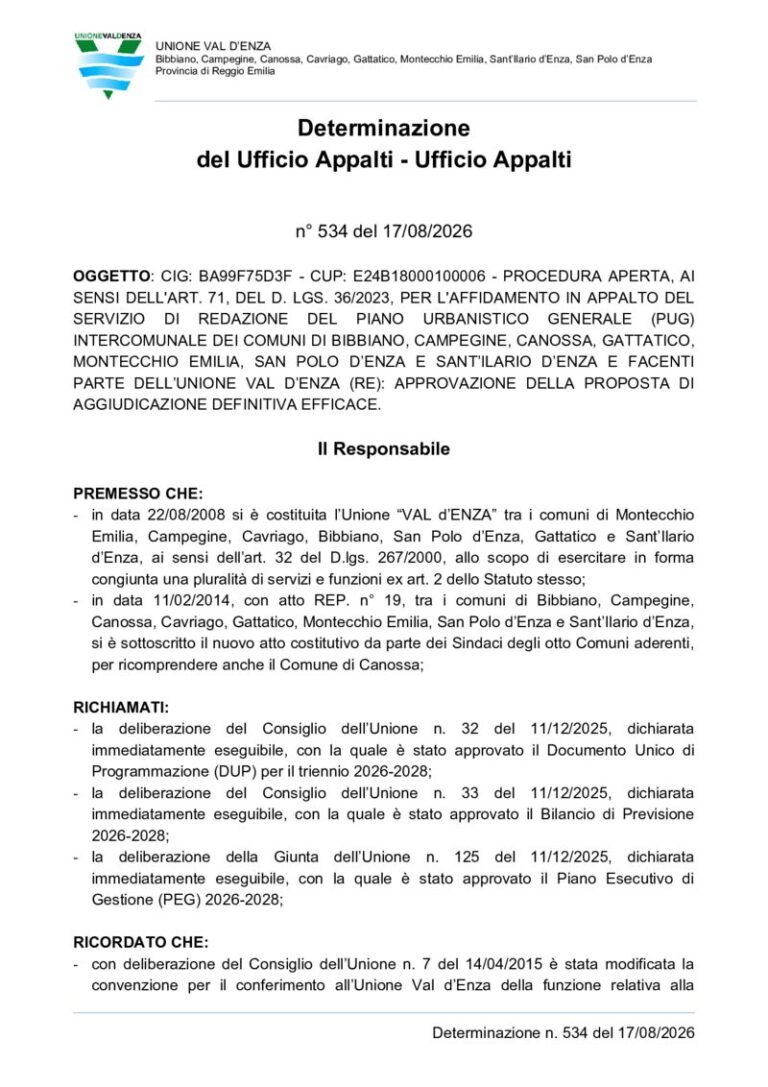 Determinazione n. 534 del 17 agosto 2026