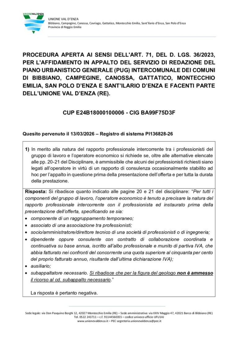 PUG Val d’Enza – Risposta al quesito n.2